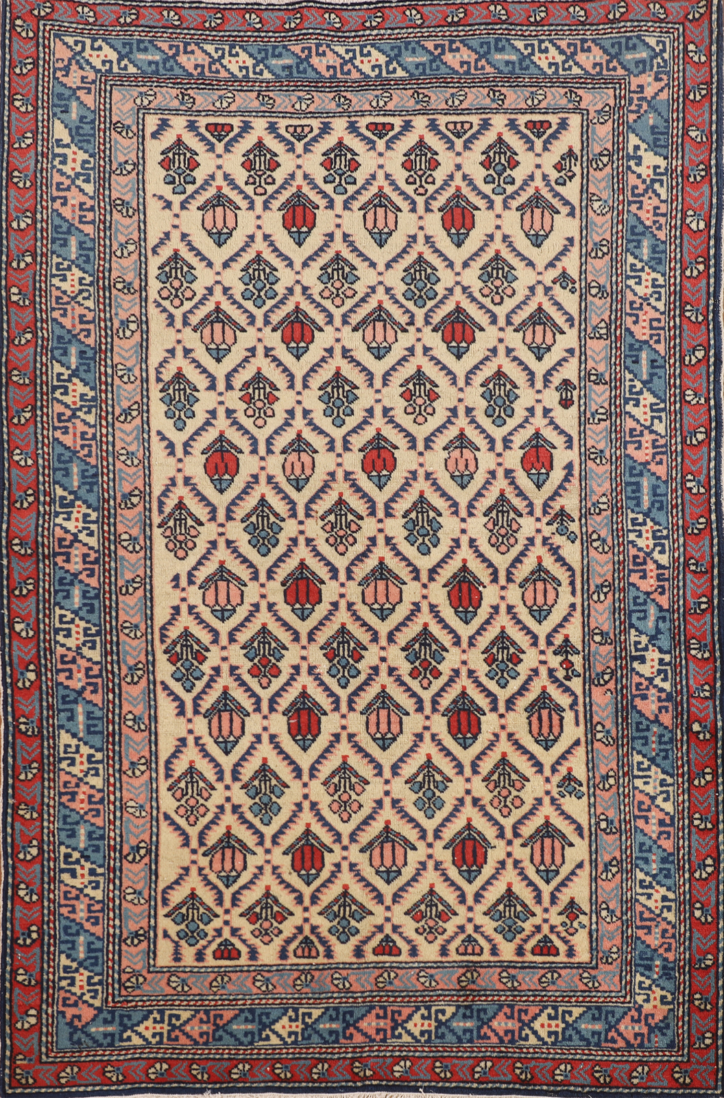 Ivory Vegetable Dye Wool Vintage Kazak Russian Rug 3×5 Handmade Carpet