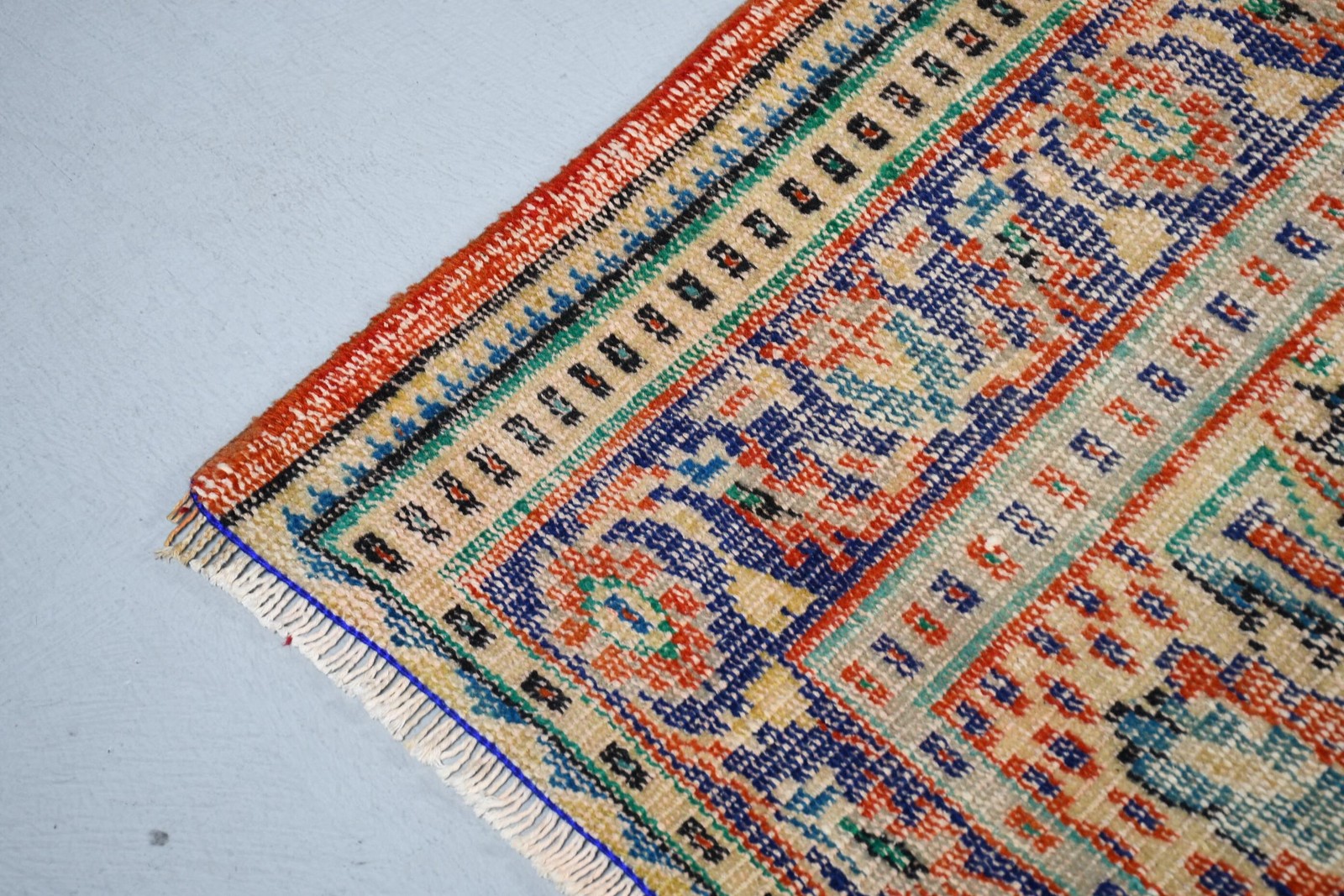 5,2×7,9 ft Vintage Turkish Rug, Large Rug, Orange Blue Ombré Wool Rug