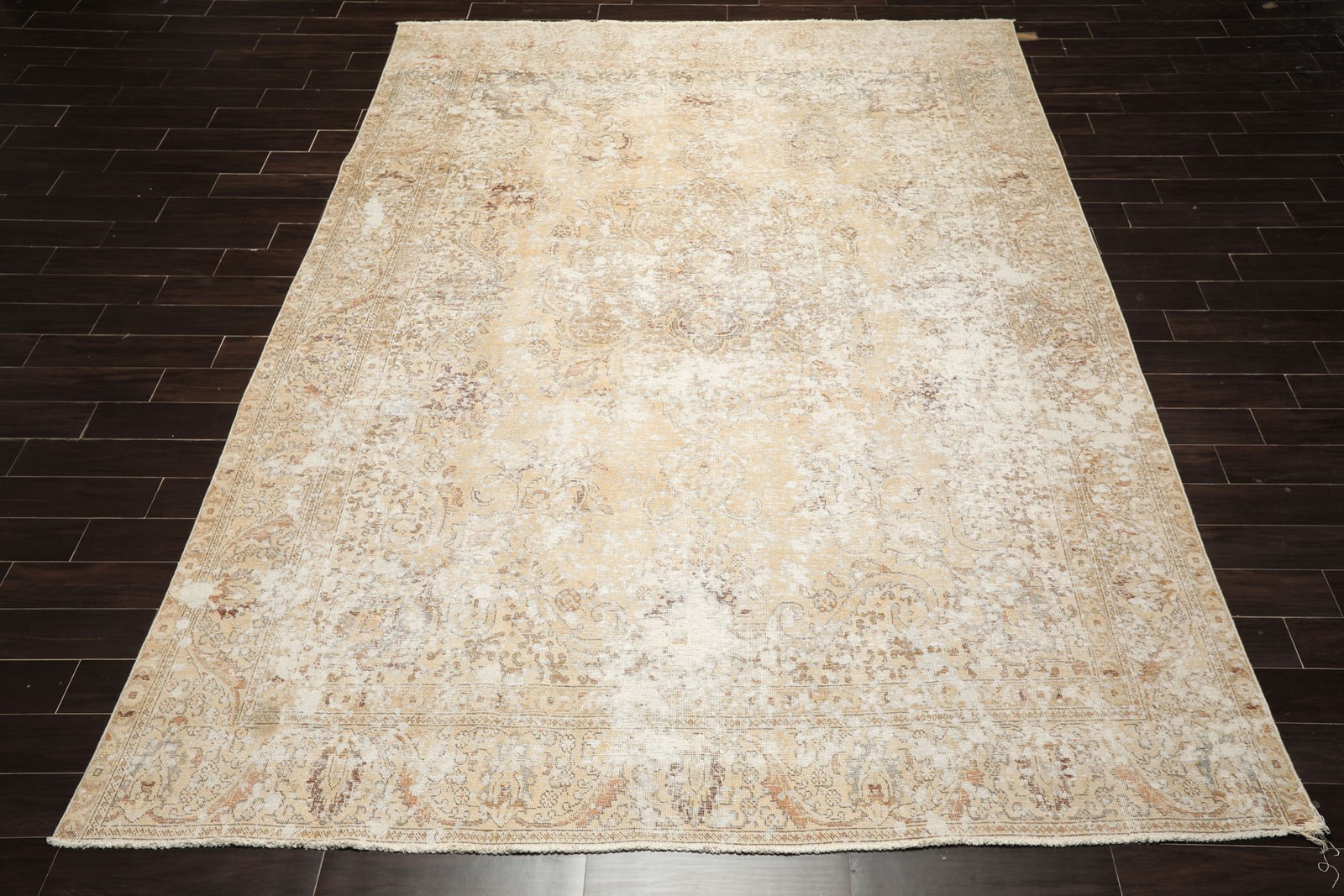 9’4”x12 Hand Knotted Wool Beige Turkish Oushak Flatpile Transitional Rug