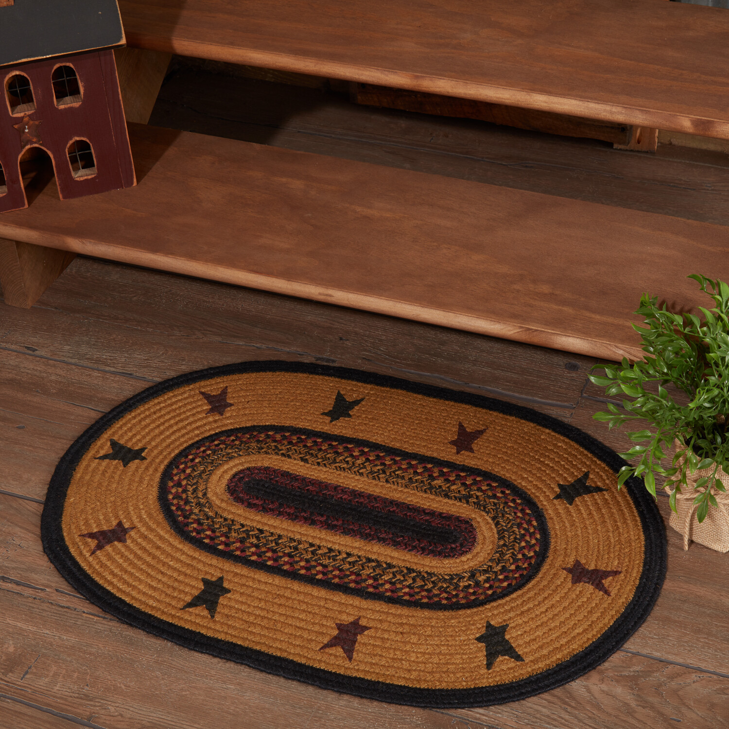 Primitive Country Heritage Farms Star Jute Rug Oval w/ Pad 20×30 Kitchen New