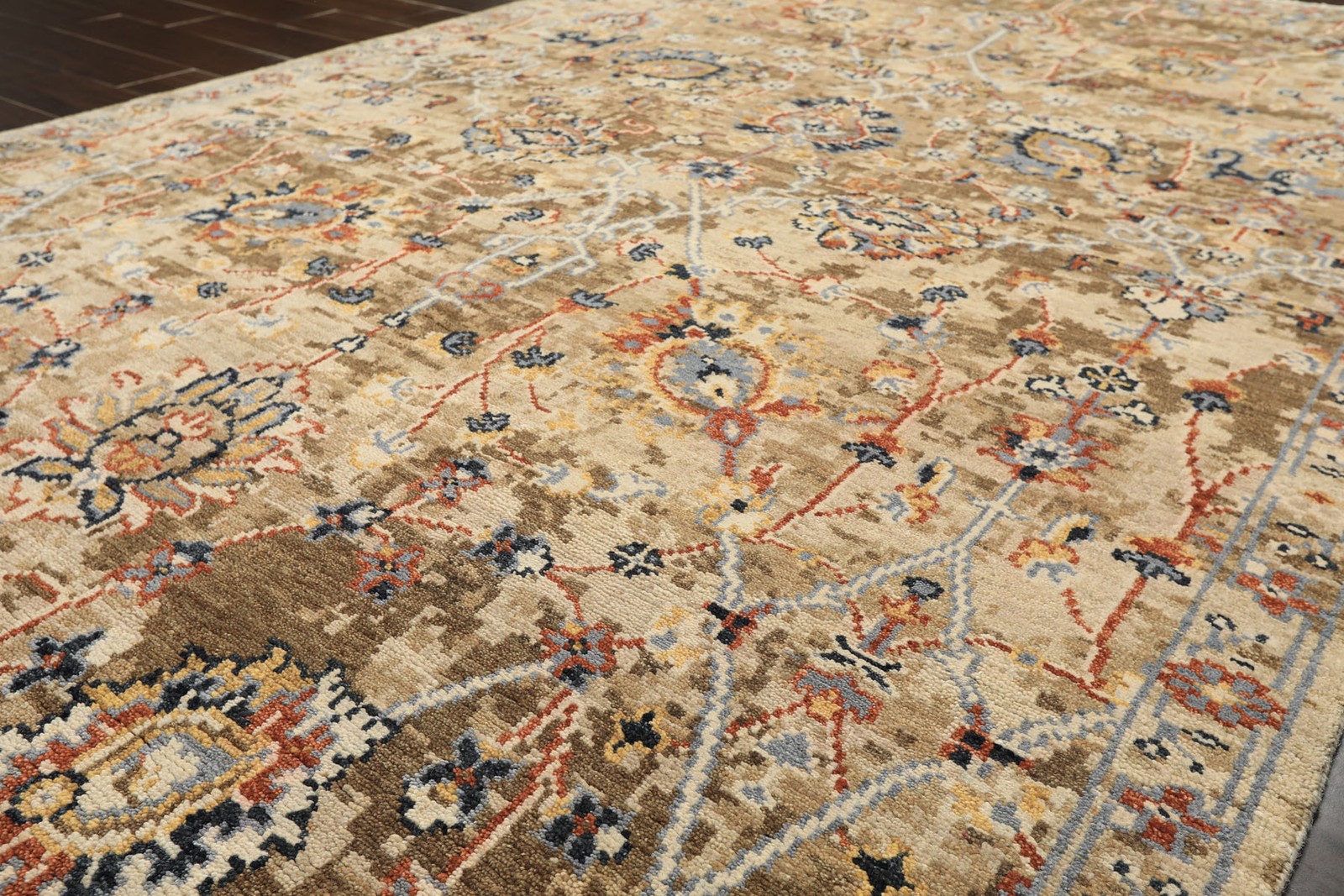 Kalaty 6’x9’3” Hand Knotted Wool Beige Oushak Arts & Crafts Erased Pattern Rug