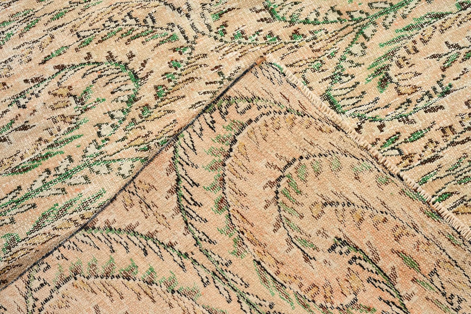 Vintage Turkish Rug, 4,3×7,4 ft Area Rug, Green Brown Patchwork Rug