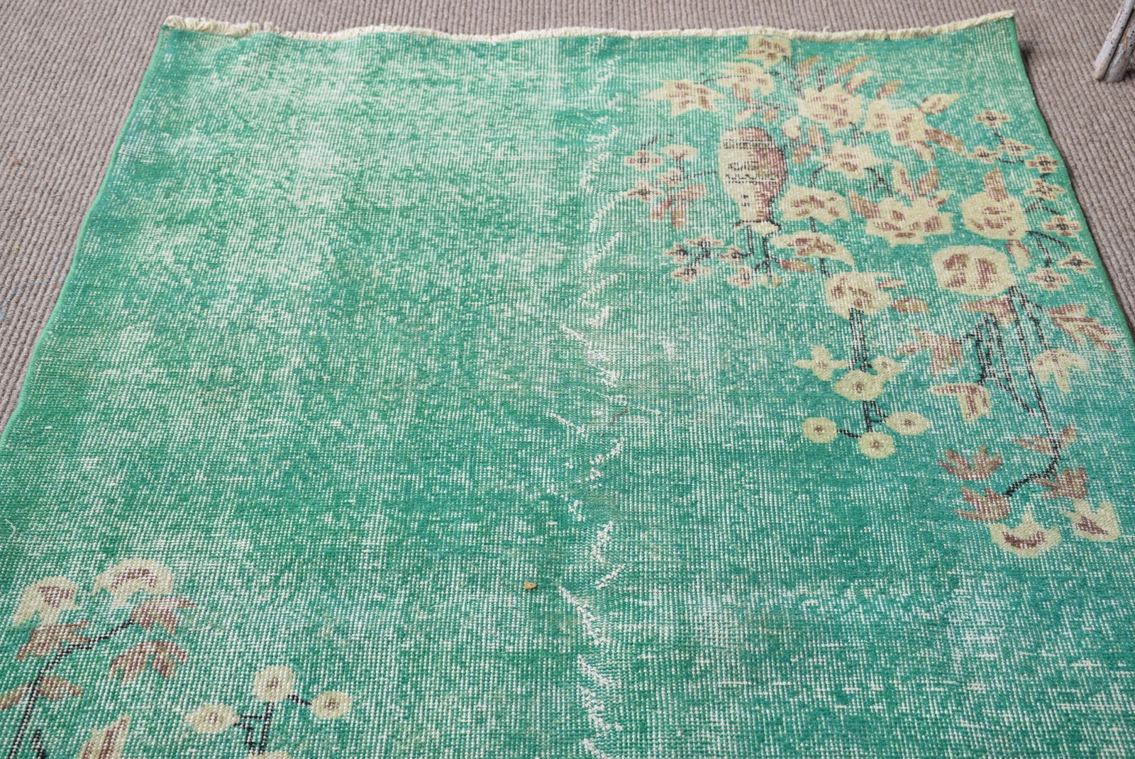 3,7×6,6 ft Rug, Vintage Turkish Rug, Rug Green Patchwork Rug