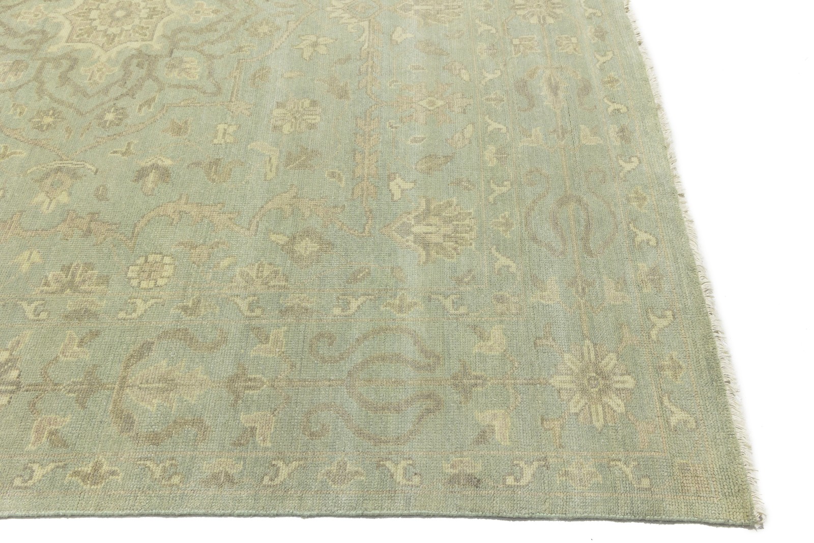 Handmade Floral Transitional Round Oriental Rug Muted Aqua Green Carpet 10X10 ft