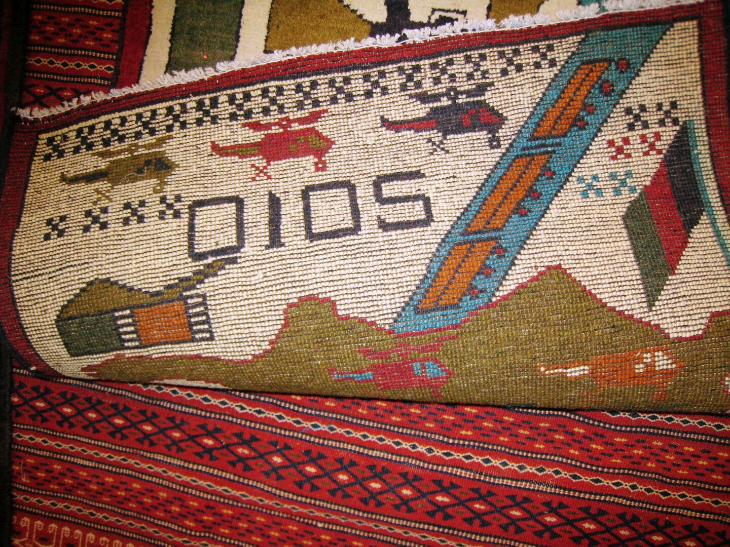 AFGHAN WAR RUG TRIBAL AK47 KALASHNIKOV GUN RPG GRENADES 2X3 PICTORIAL BATTLE NEW