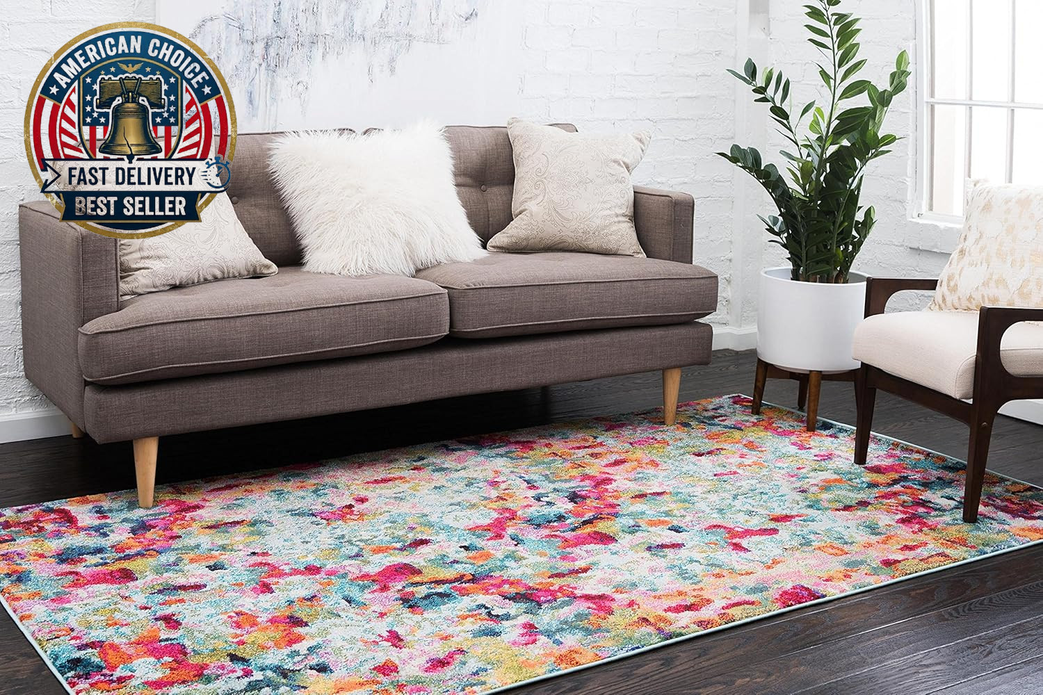 Chromatic Collection Area Rug – Champagne (8′ X 10′ Rectangle, Multi/ Blue)