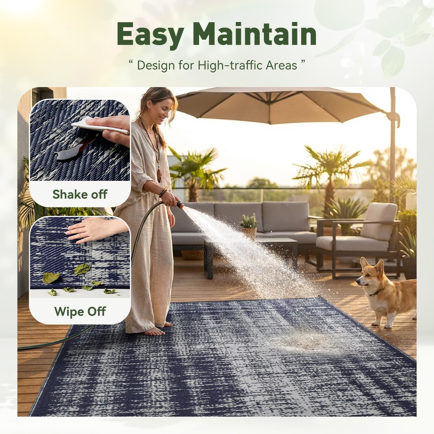 Outdoor Rug Waterproof 5×8 ft Outdoor Patio Rug Mat Reversible Plastic Straw …