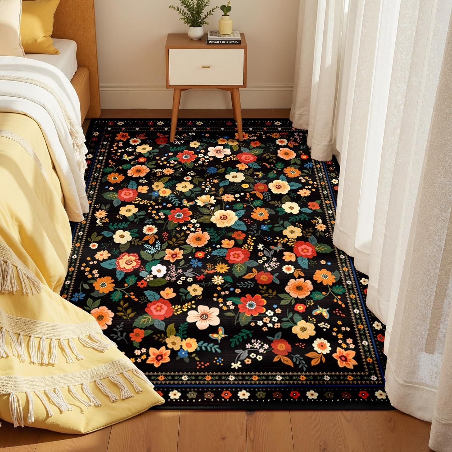 Elegant 3′ x 5′ Bohemian Floral Printed Rug – Vacuum Friendly & Easy Care