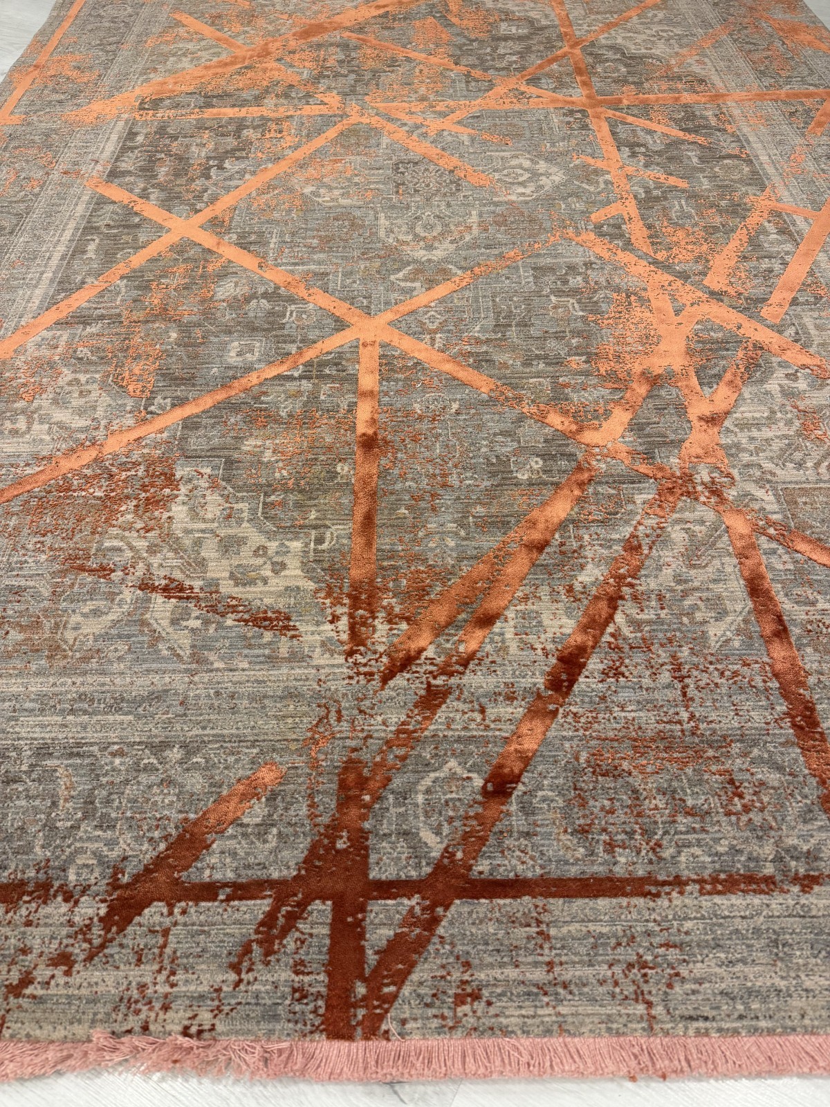 Turkish Bamboo Area Rug 7×10 Modern Abstract Large Living Room Carpet Gray Coppe