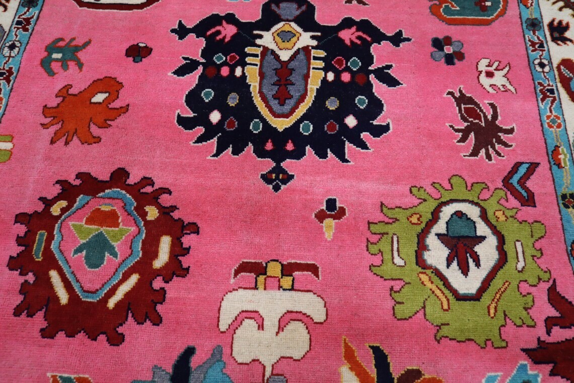 Pink Oushak Rug 8×10 Turkish Oushak Rug Hand-Knotted Area Rug Multicolor Area
