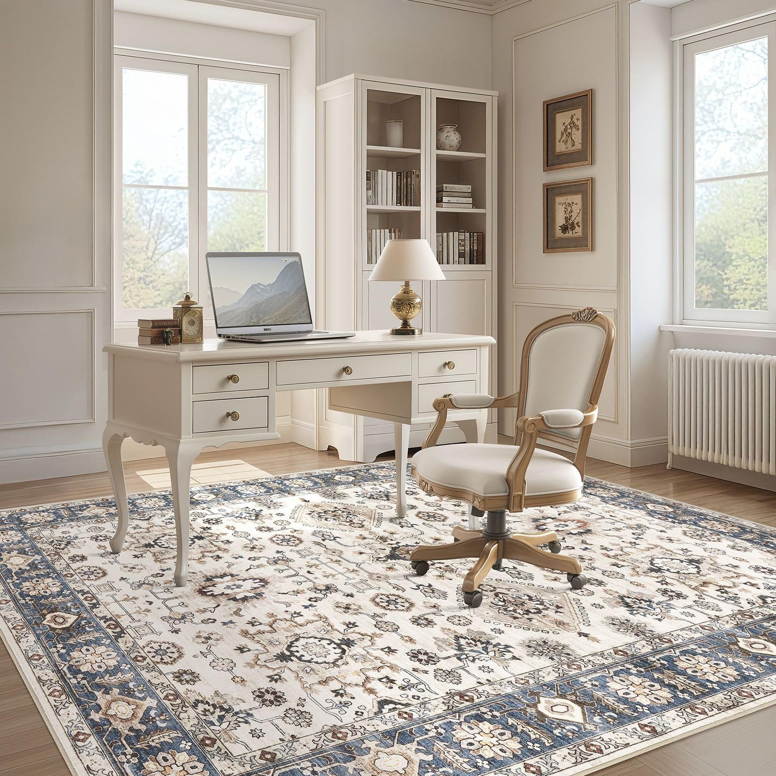 Area Rug 8×10 Vintage Pattern Non-Slip Stain Resistant 0.25 in Thin – Soft