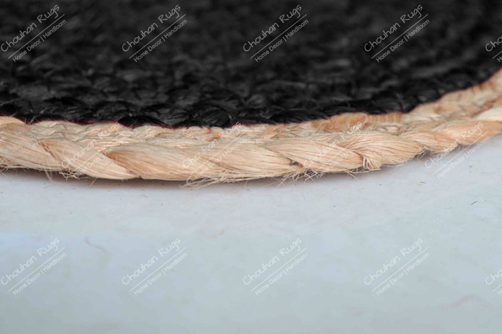 Natural Jute Rug Beige and Black Color Scallop Large Area Rug Porch Area Décor
