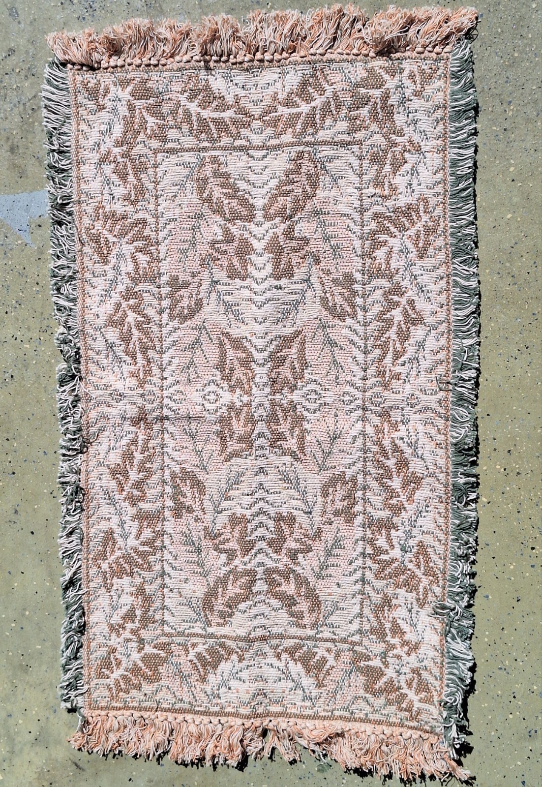 Vintage 1989 Homemaker Rug Cotton Dhurrie Handloomed 22×38 Oak Leaves Cinnabar