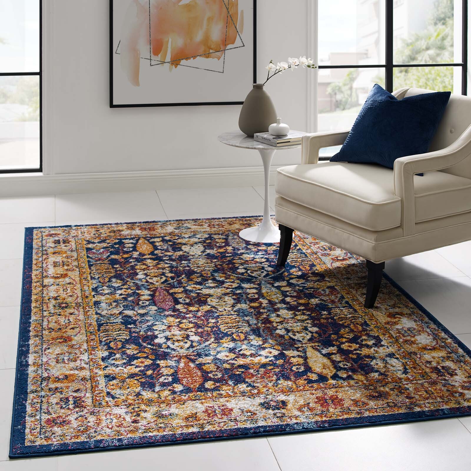 Modway Jessa Distressed Vintage Floral Lattice 5×8 Area Rug