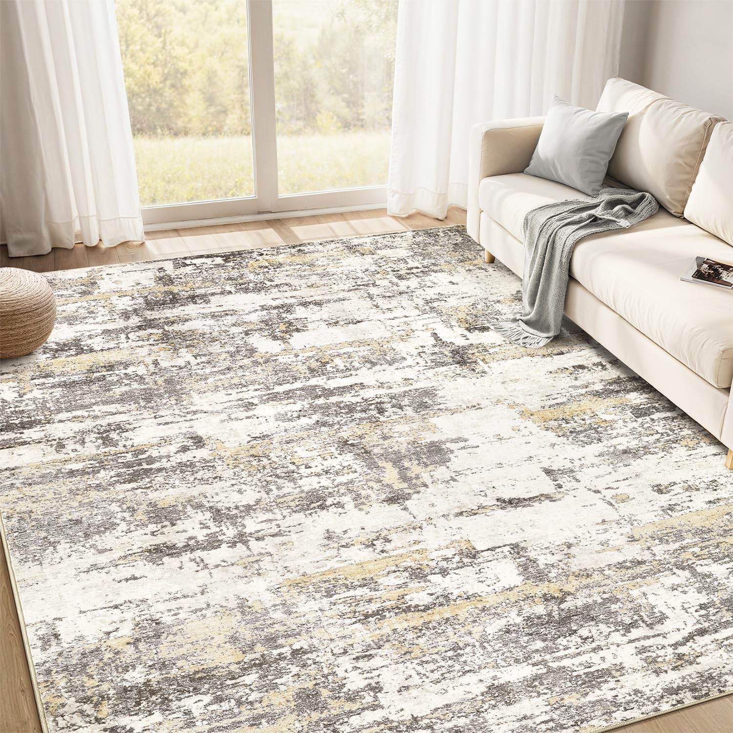 Area Rugs for Living Room: 5×7 Abstract Washable Rug Modern Neutral Large Soft