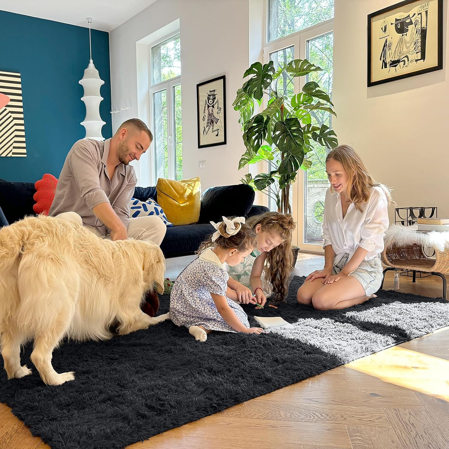 OLANLY Area Rugs for Living Room Bedroom, Machine Washable 4X5.9 Ft Soft Fluffy