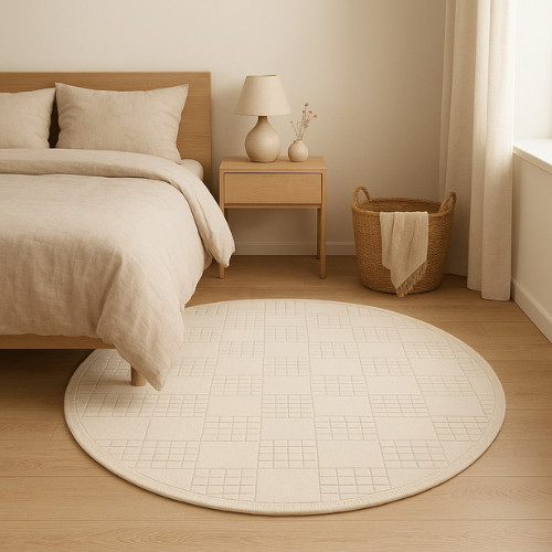 Premium Handmade Wool Area Rug, Hand Tufted Cream Wool Carpet, Round Rug Carpet