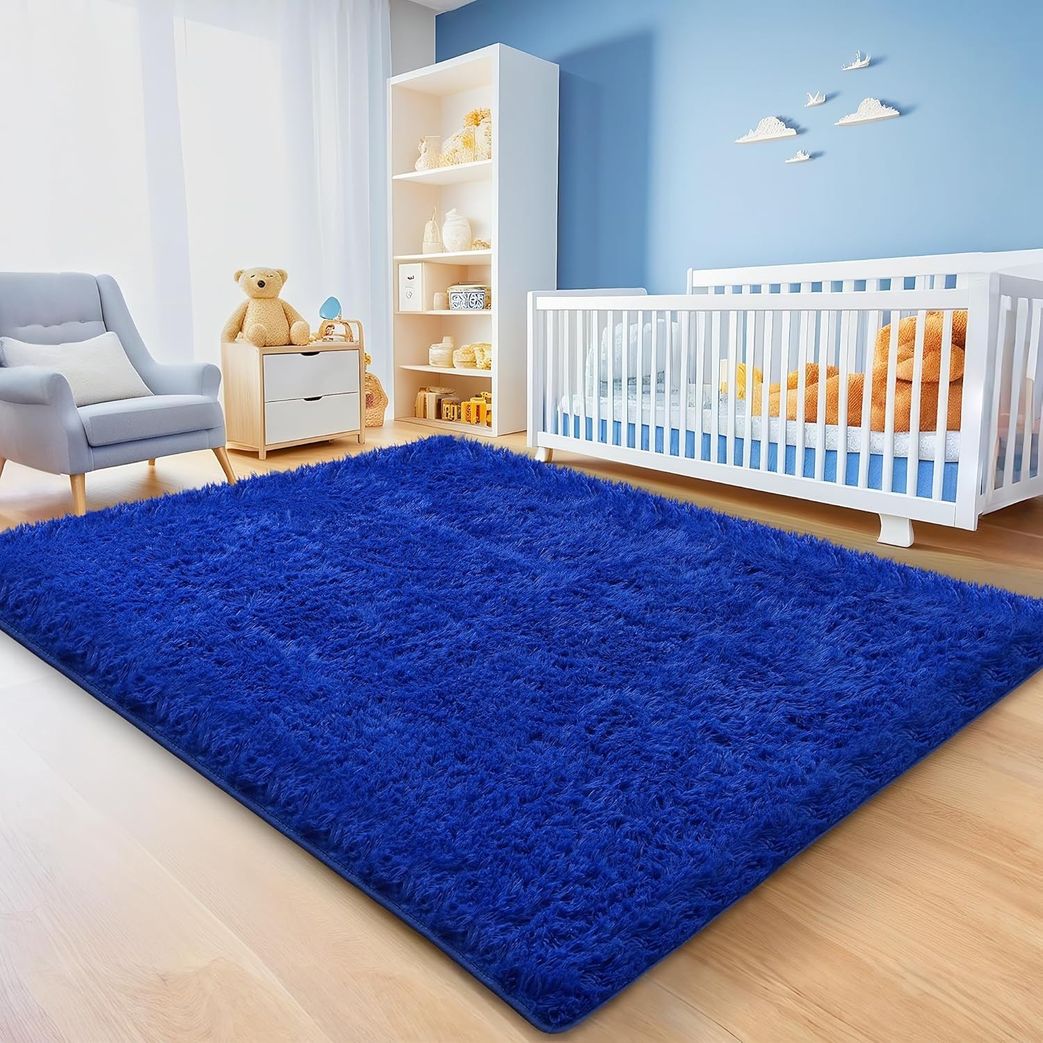 Blue Shag Area Rug for Bedroom, 4×6 Fluffy Shaggy Rugs for Living Room Boys Kids