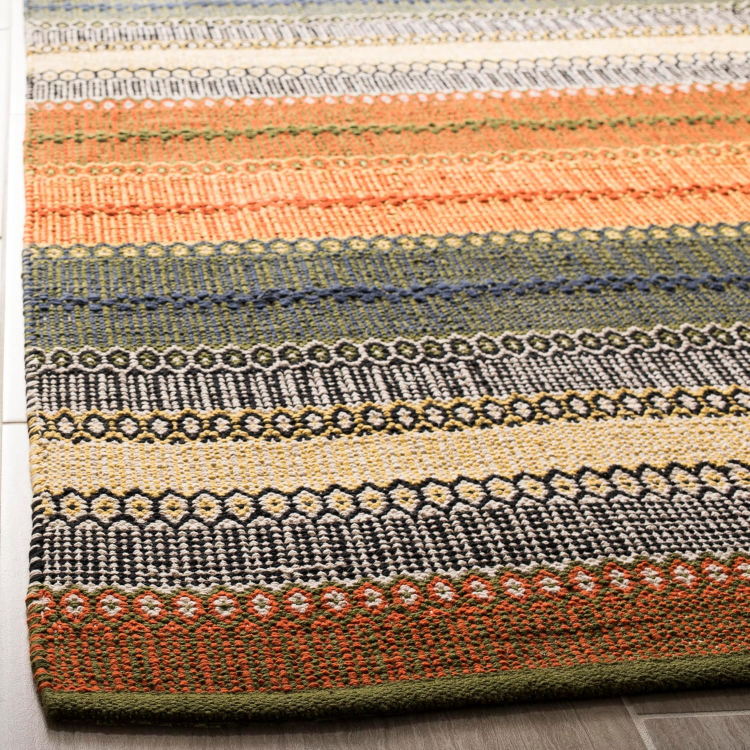Handmade 8′ x 10′ Striped Kilim Cotton Area Rug in Gold and Grey