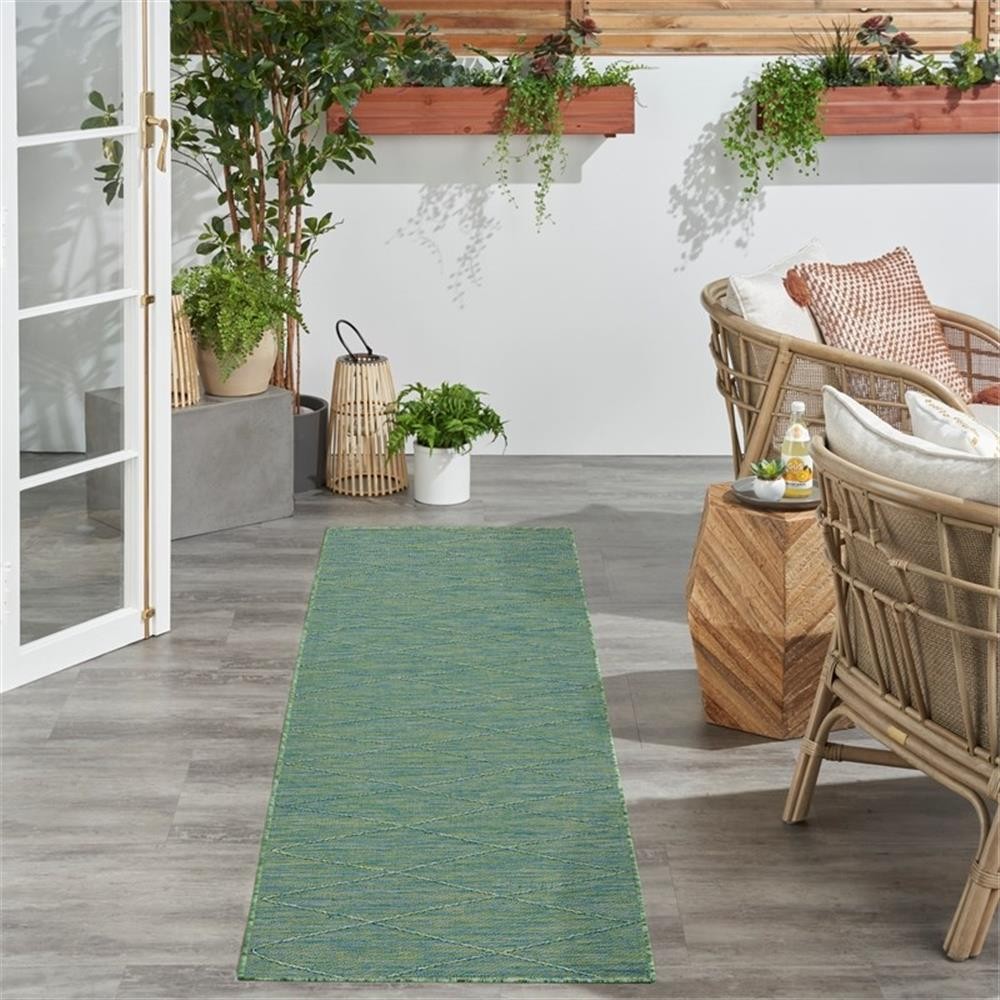 Pemberly Row 26″x96″ Contemporary Fabric Rug in Green and Blue