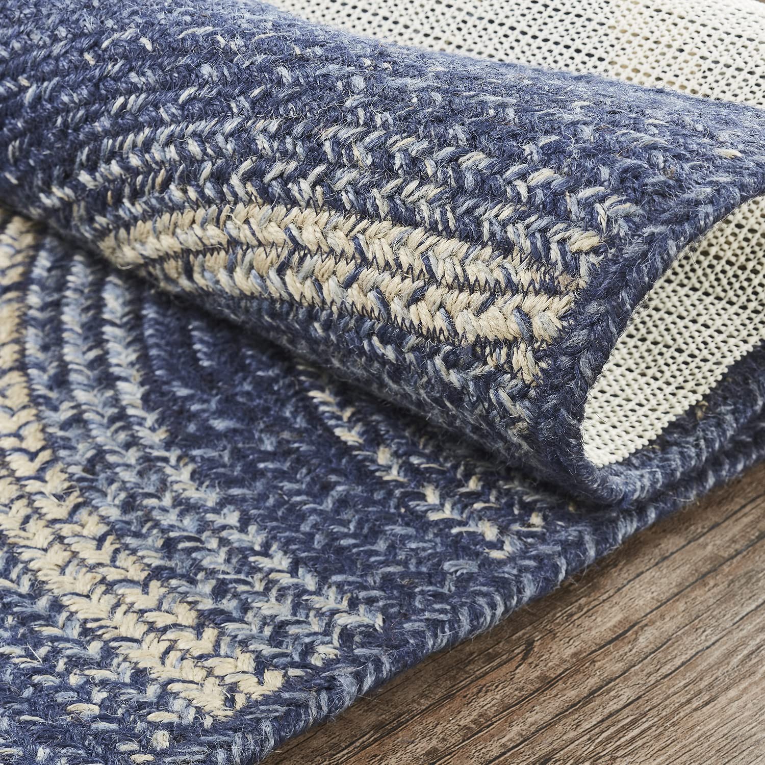 VHC Brands Great Falls Blue Rug with PVC Pad, Jute Blend, Half Circle, Blue W…