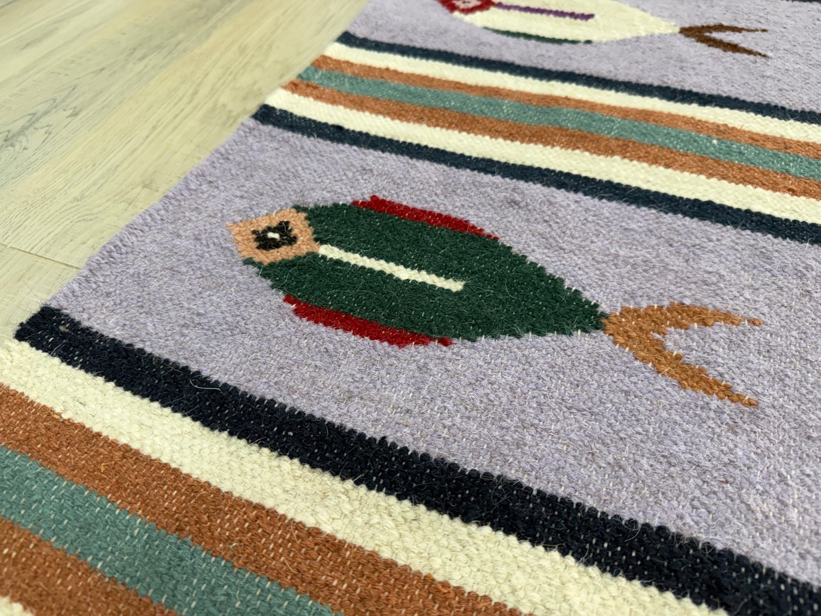 Hand Woven Wool Rug 4×6 Lavender Flatweave Scandinavian Folk Art Kilim for Kids