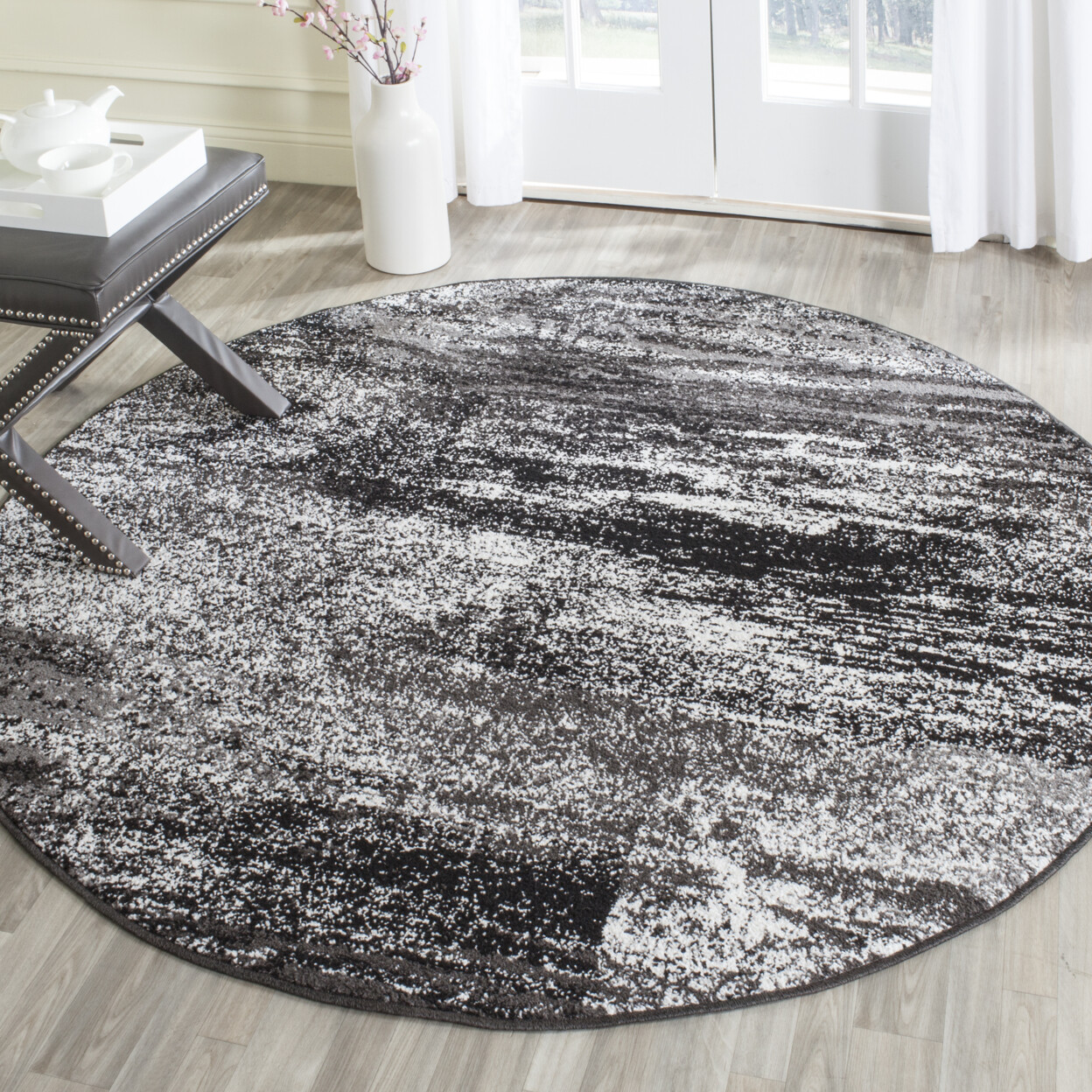 SAFAVIEH Contemporary Modern Abstract Area Rug Silver Black Adirondack