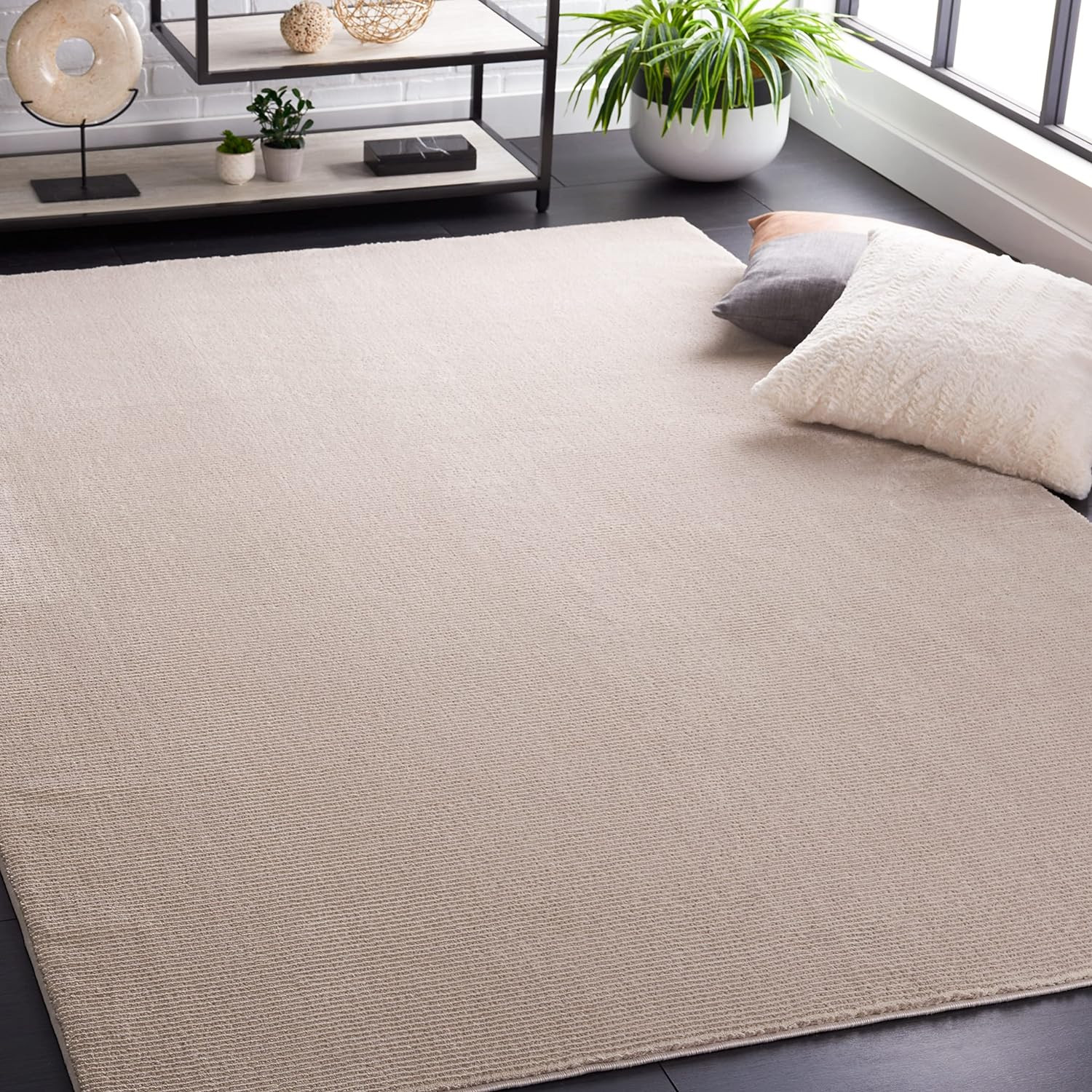 Revive Collection 6’7″ Square Beige Area Rug – Non-Shedding, Easy Care