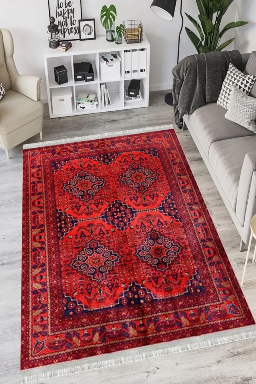 Vintage Pattern Red Washable Non-Slip Sole Rug Living Room Carpet Kitchen Carpet