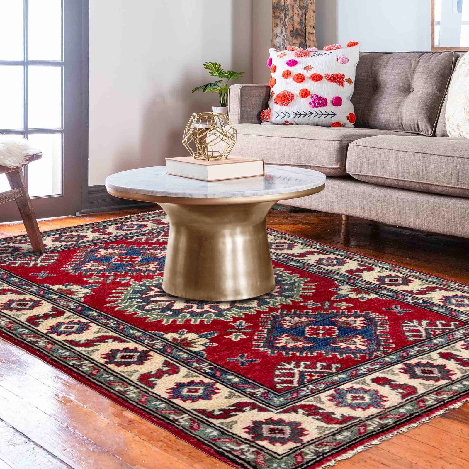 78x123cm New Afghan Kazak Rug Handmade Rug Oriental Red Carpet 2’7×4’0 Ft R37543