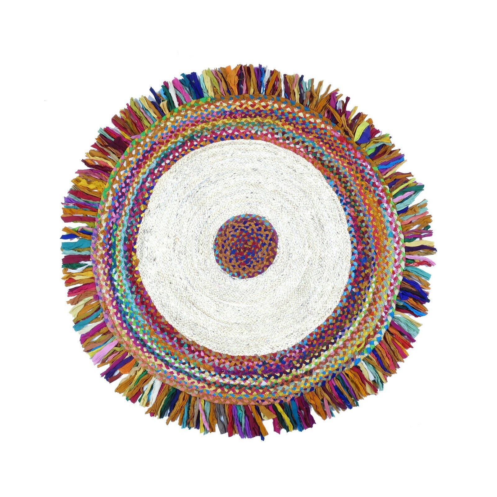 24″ Round Chindi Rug Dhurrie Jute Kitchen Floor Mat Door Table Multi Color 2ft