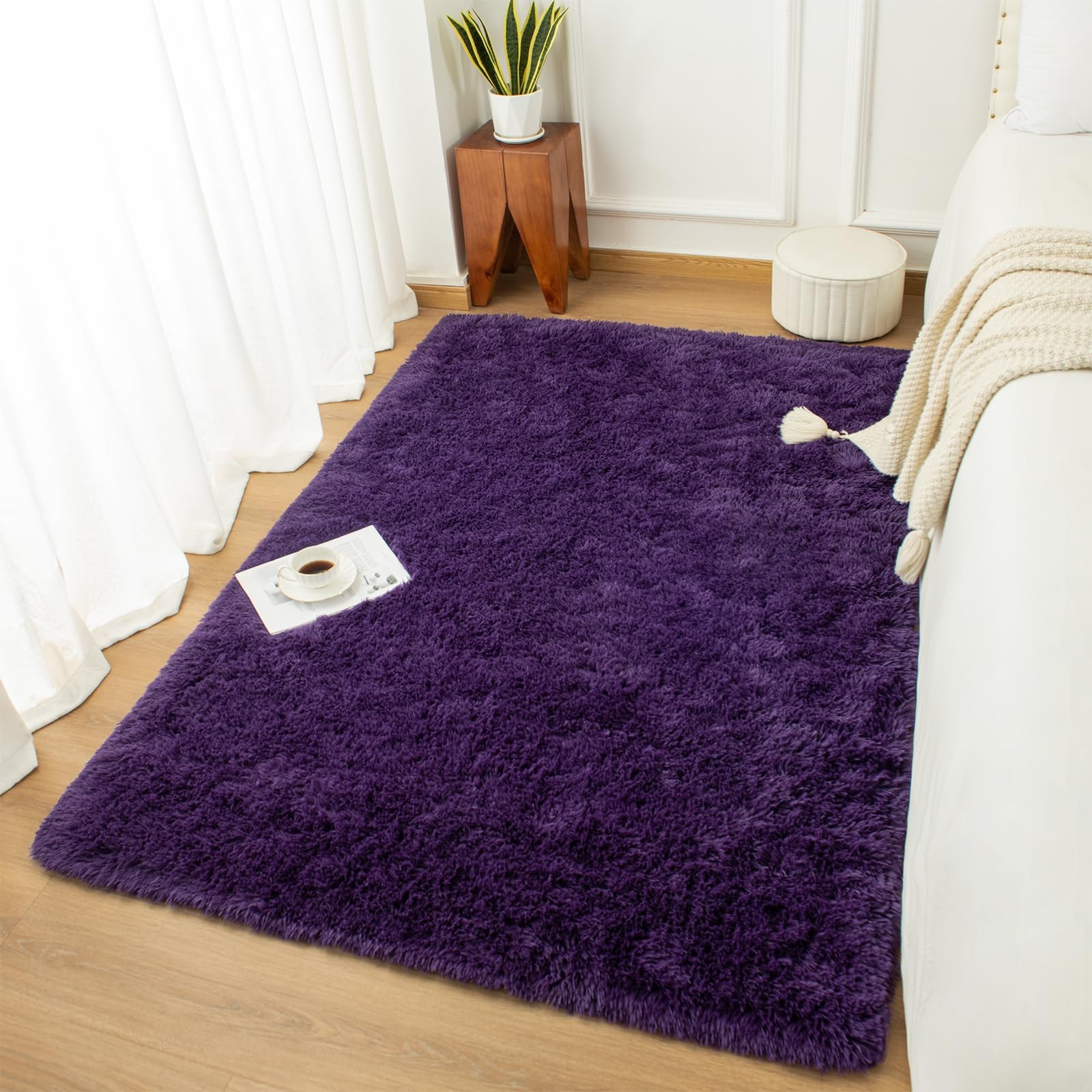 Andecor Shag Area Rug For Living Room 8X10 Feet Purple Soft Fluffy Indoor Plush