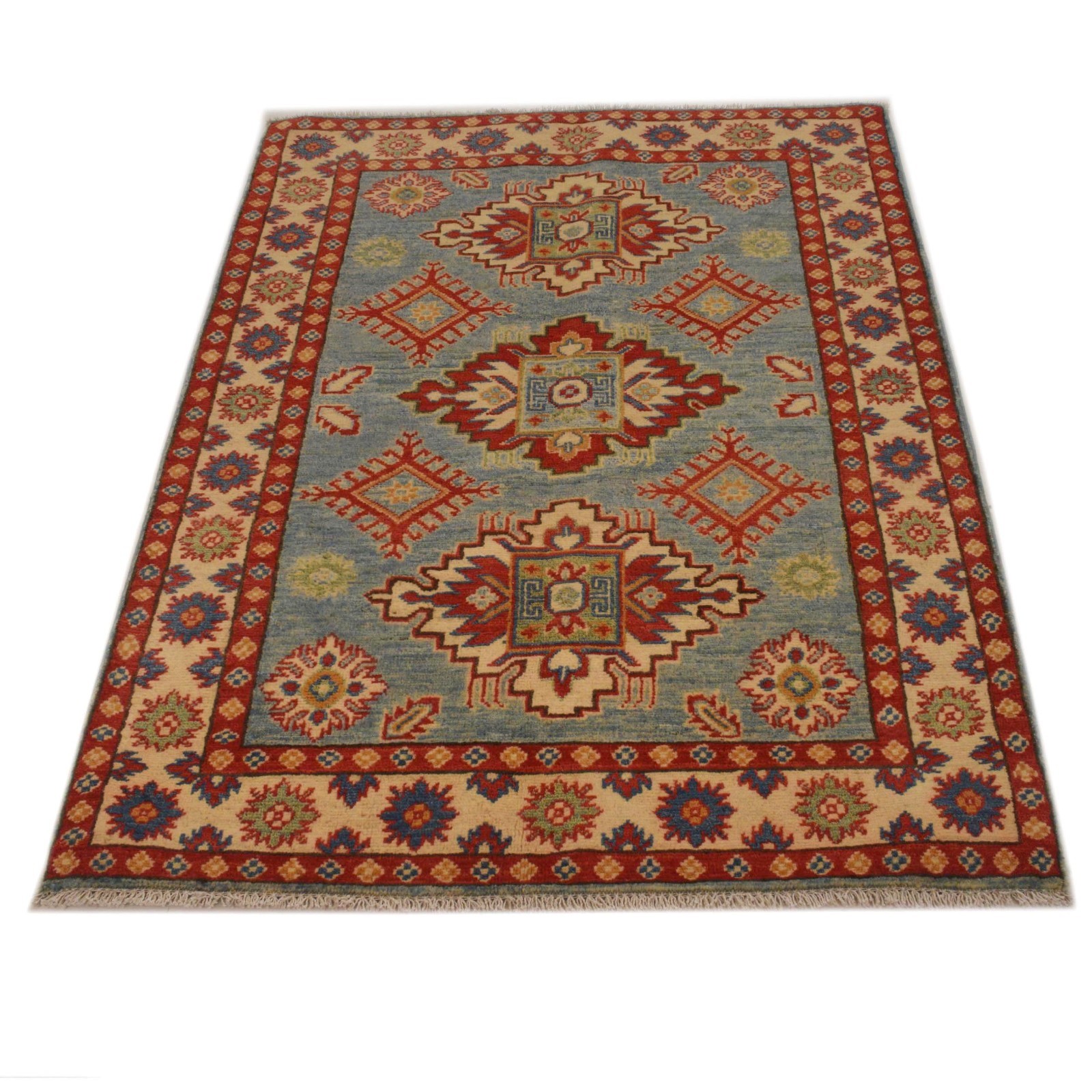 Hand-Knotted Customary Kazak Area Rug Oriental Afghan Carpet (3’4×4’10ft) B34665