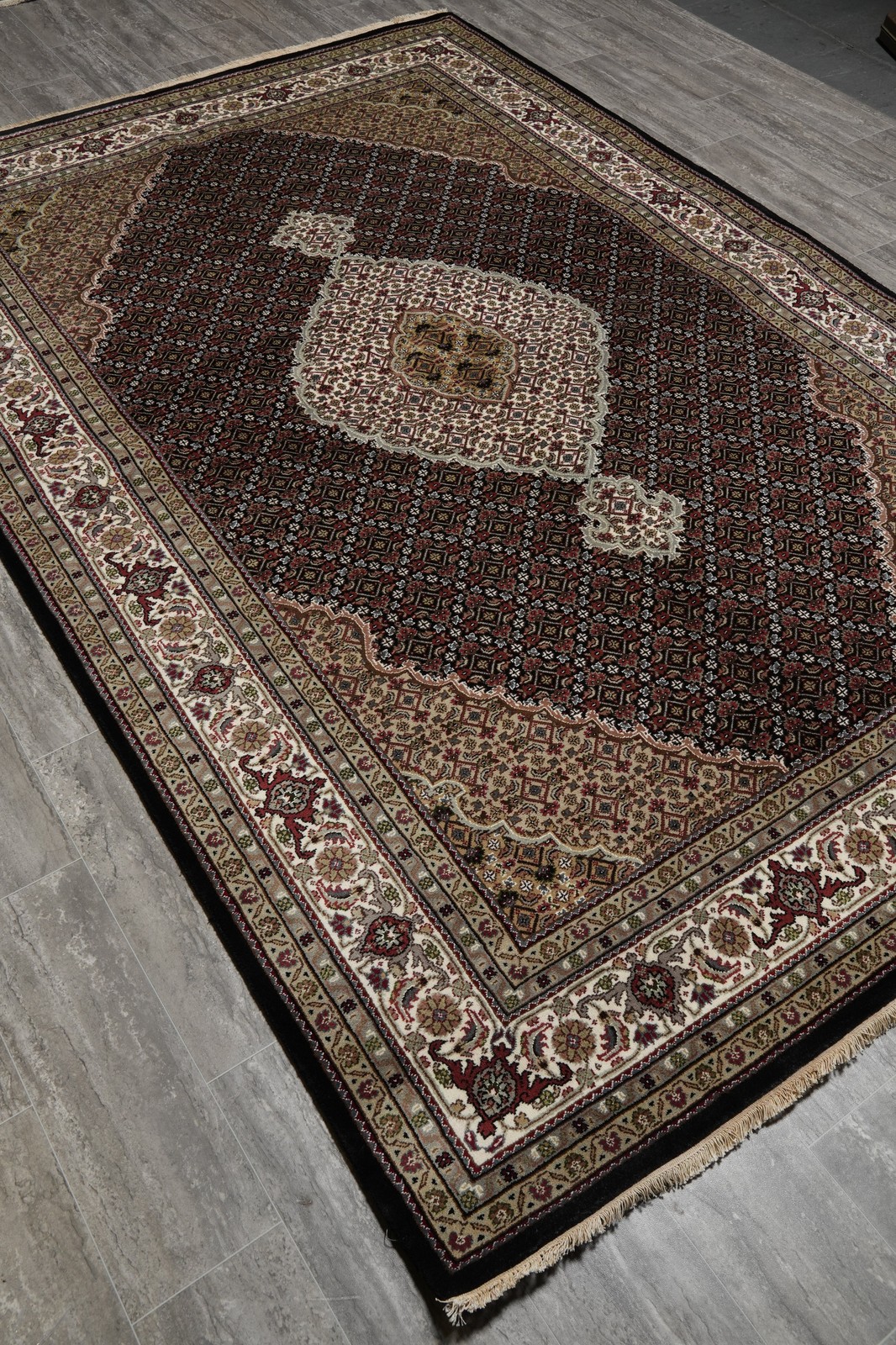 6.8 x 10 Mahii Tabriiz Hand-Knotted Wool Silk Hand-Knotted Rug #F-3078