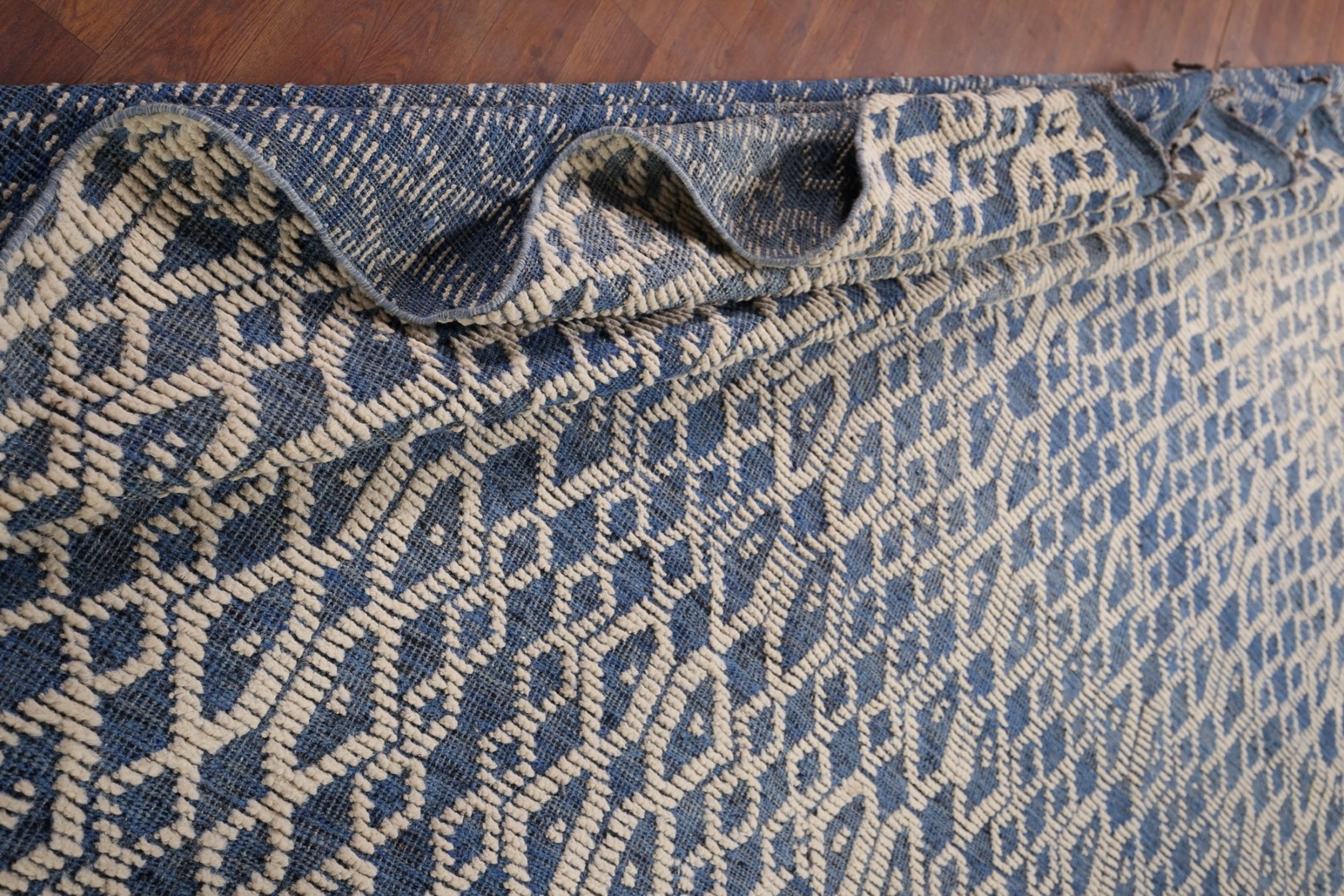 Luxury Hand-Knotted Contemporary Moroccan Wool Area Rugs Blue Large 10×15 ft