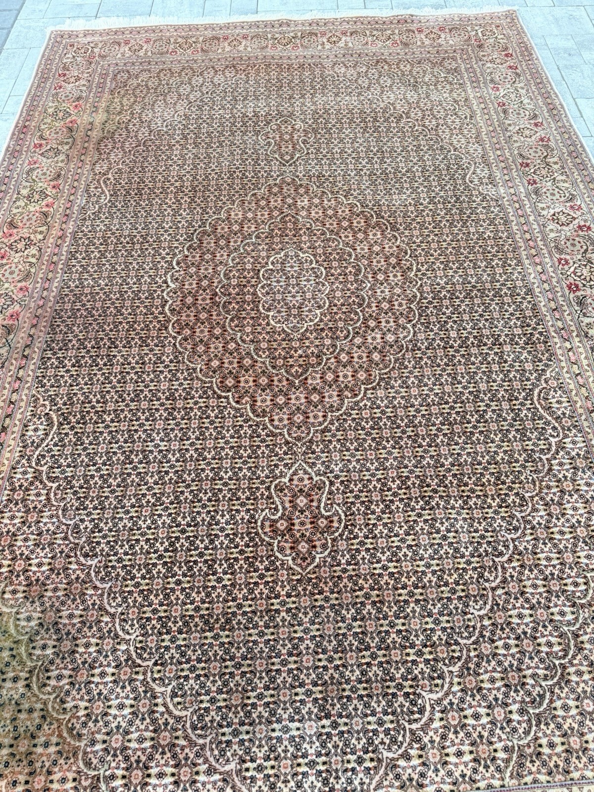 7×11 Fine Hand-Knotted Wool & Silk Persiane Tabrize Mahi Rug 50 Raj