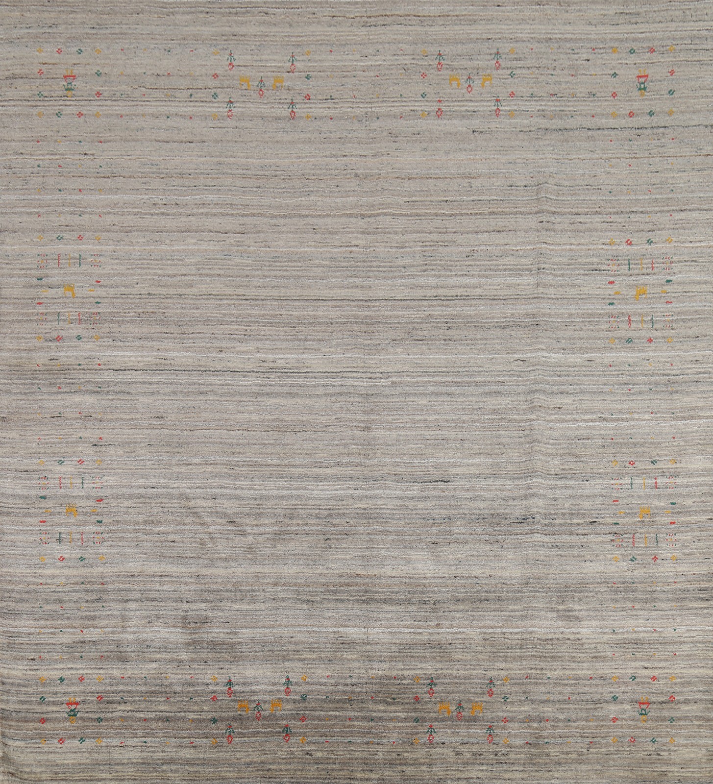 Striped Handmade Square Area Rug 8×8 Little Character/ Animal Bordered Carpet