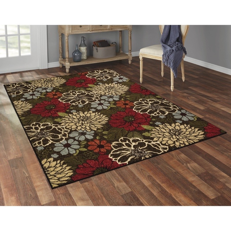 Multicolor Floral Print Area Rug Non Skid Backing Machine Washable Indoor Use
