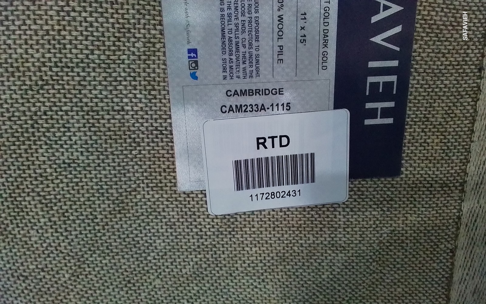 LGOLD / DGOLD 11′-0″ x 15′-0″ Hole in Rug, Reduced Price 1172802431 CAM233A-1115