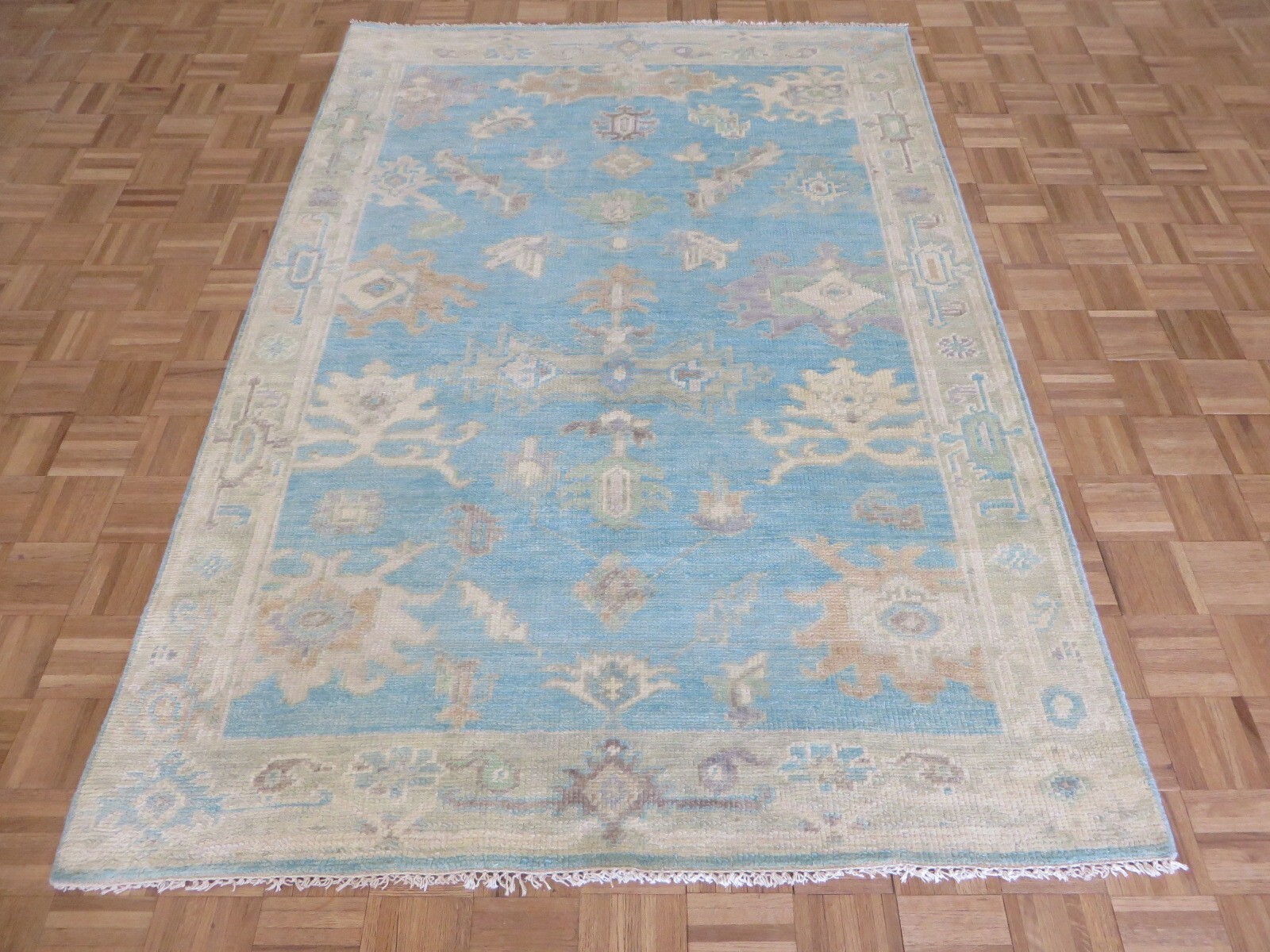 5’6 x 7’10 Hand Knotted Sky Blue Funky Oushak Oriental Rug G15256