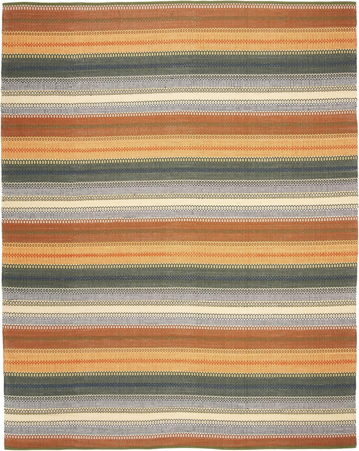 Handmade 8′ x 10′ Striped Kilim Cotton Area Rug in Gold and Grey