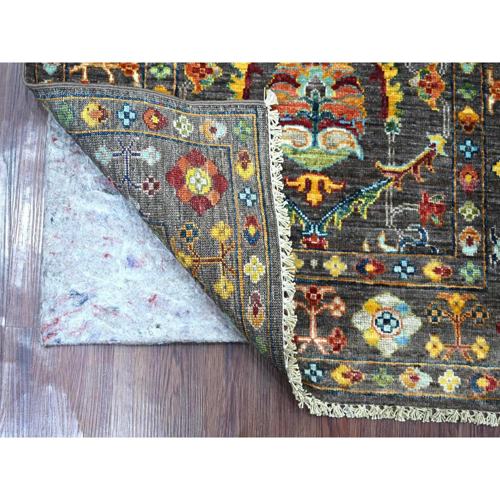 2’8″x4’2″ Gray Hand Knotted Sultani Floral Pattern Wool Sample Mat Rug 21682