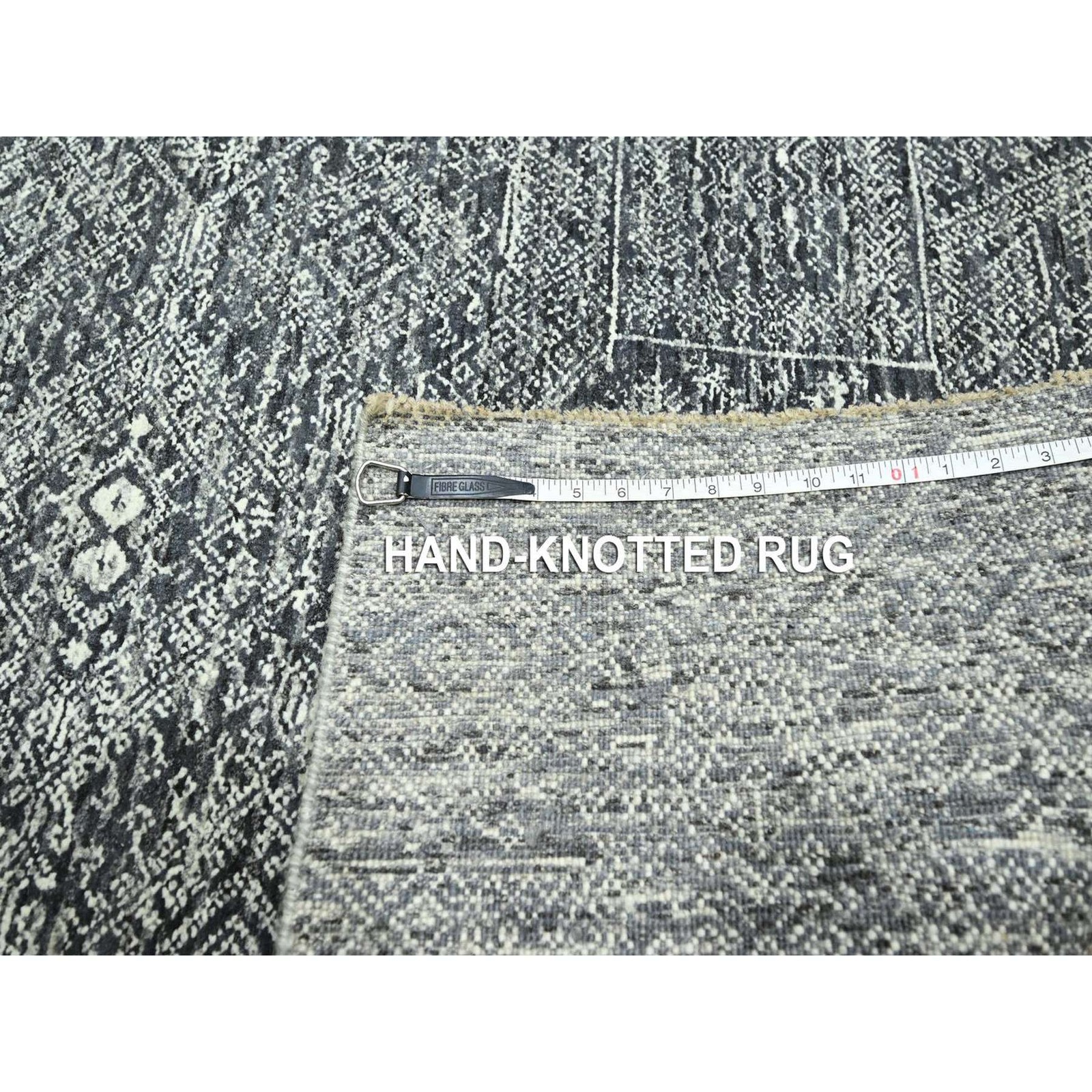 8’1″x10’1″ Gray Intricate Geometric Design Wool and Silk Hand Knotted Rug R76566