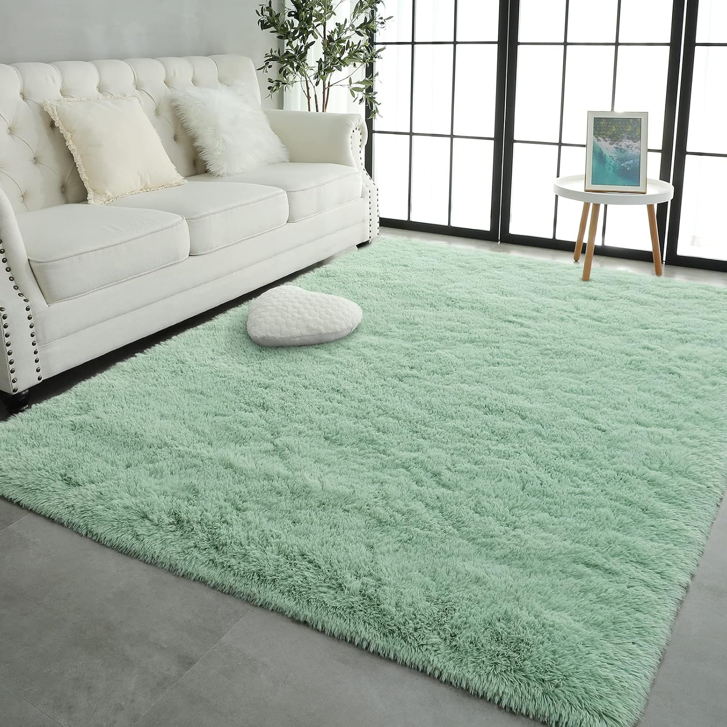Fluffy Sage Green Area Rug for Bedroom Living Room, 4X6 Feet Soft Plush Fuzzy Ru