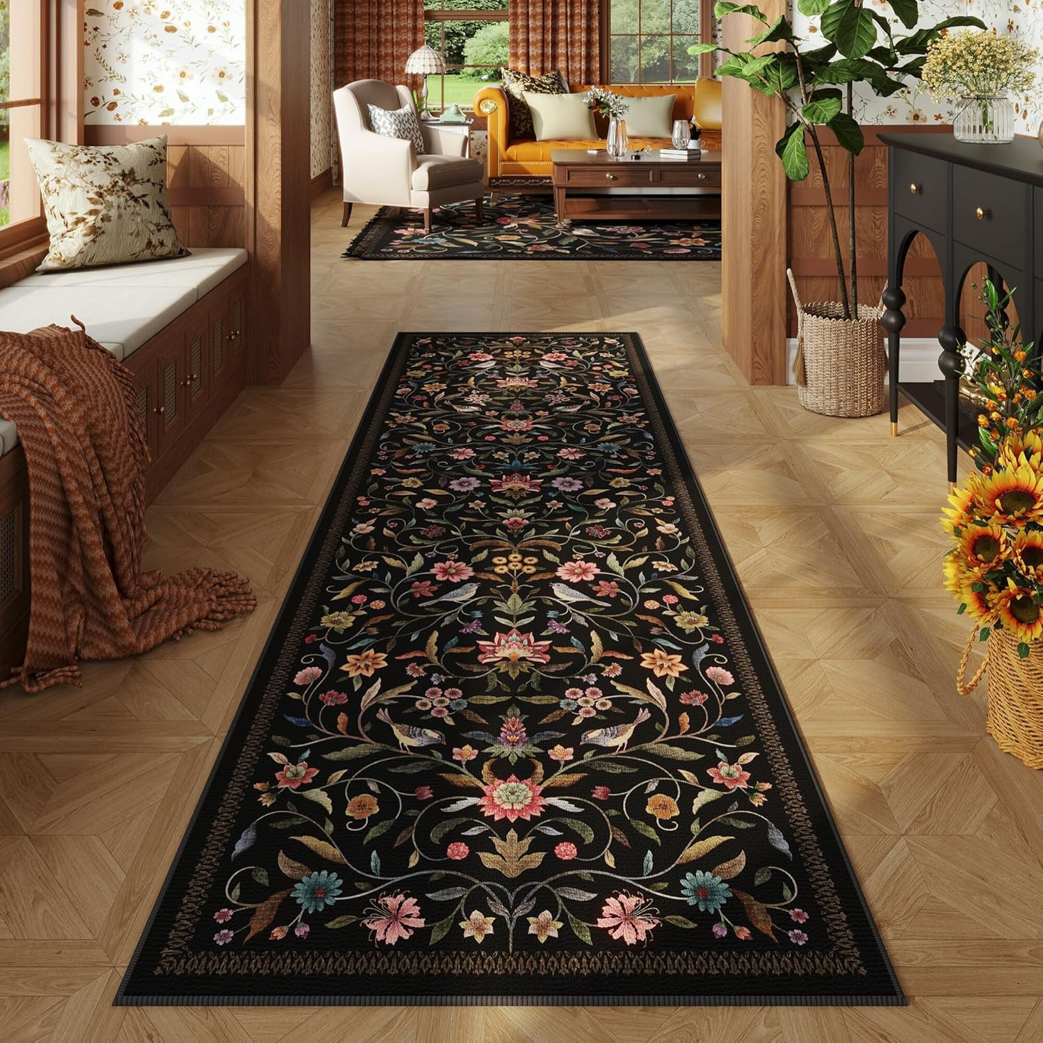 Vintage Medallion Floral Washable Runner Rug 2’7″X8′, Non-Slip Low Pile Soft Car
