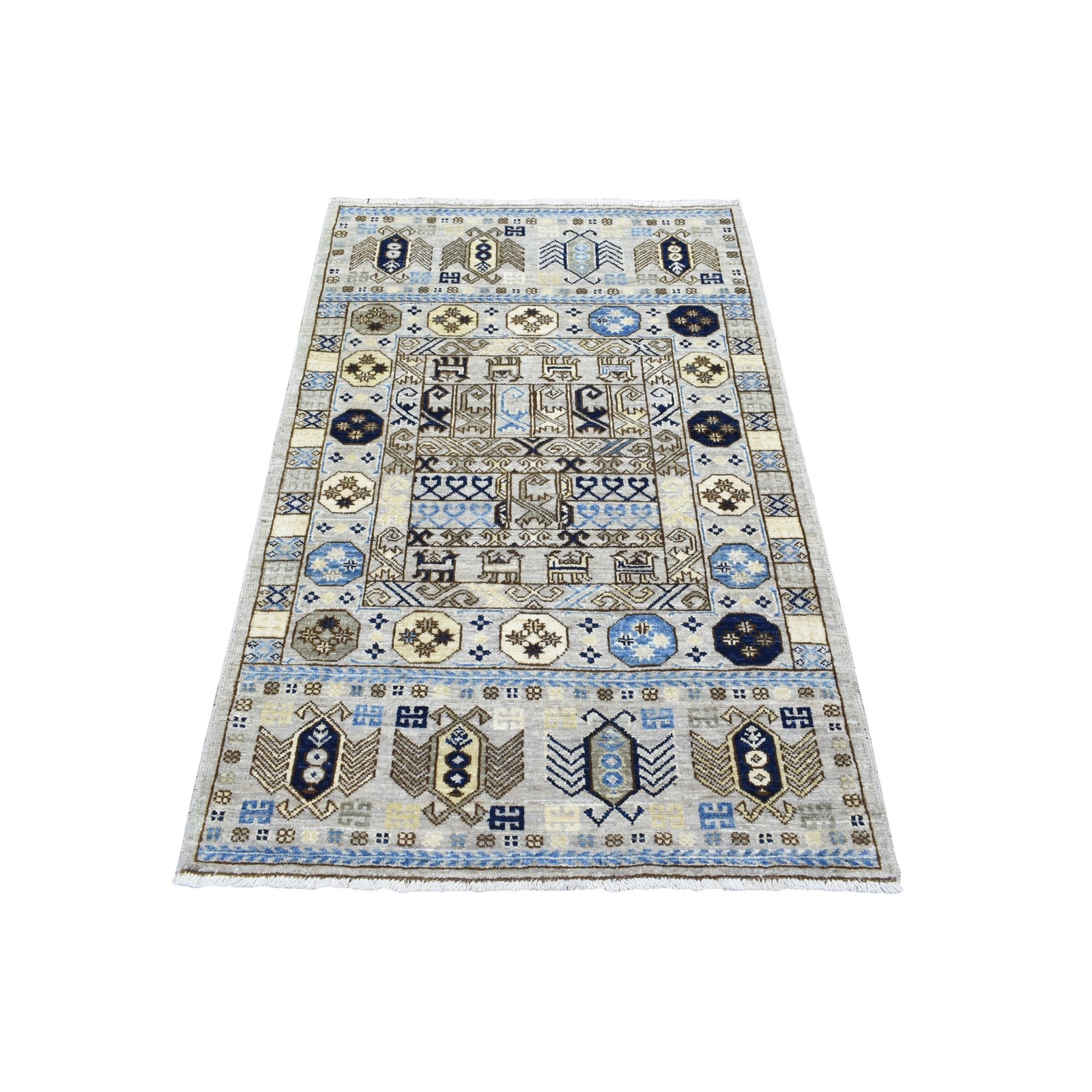 3’3″ x 5′ Light Gray Hand Knotted Afghan Ersari Organic Wool Rug R72678