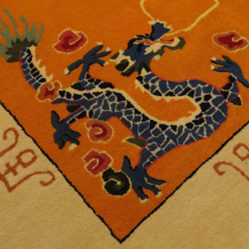 Multi Size Gold Hand Tufted Medallion & Dragon Chinese Art Deco New Zealand Wool