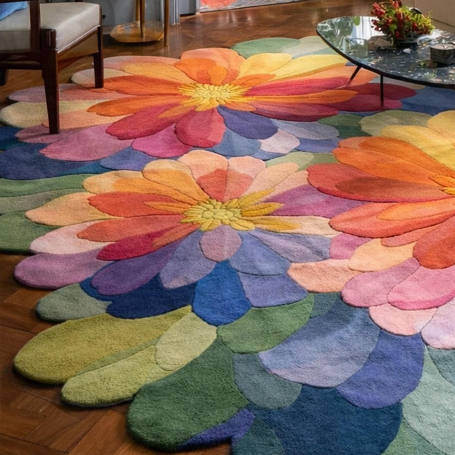 Oversized Floral Art Rug – Multicolor Abstract Petal Design | Hand tufted Area