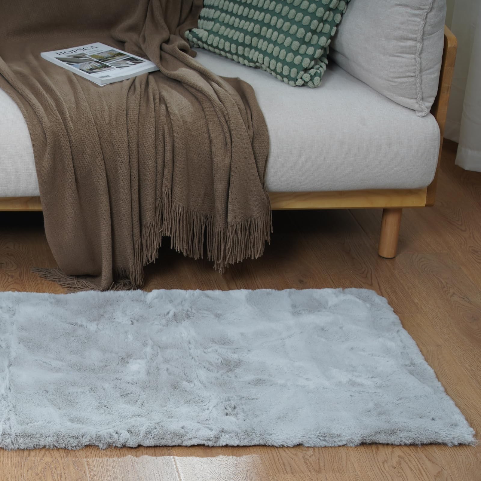 Small Grey 2×3 Fluffy Rug Washable Rugs Faux Rabbit Fur Shag Gray Rugs Plush …