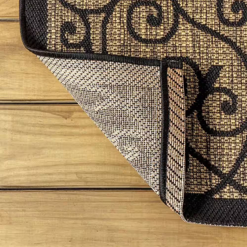 Madrid Vintage Filigree Black/Khaki 7 Ft. 9 In. X 10 Ft. Textured Weave Indoo…